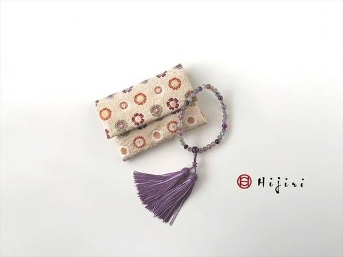 再販‼︎ お念珠入れ　ポケット付き　高級金襴…お花畑　ベージュ《送料無料》