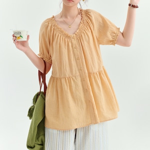 gathered neck flare blouse