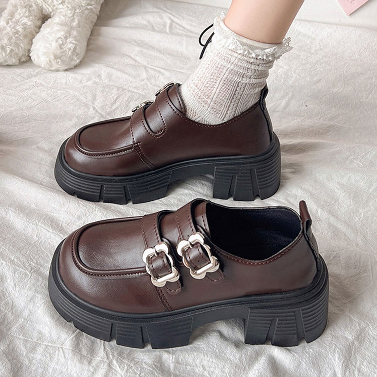 厚底 ローファー 韓国風 レディース PUレザー 大人 きれいめ 学生 通勤 通学 おしゃれ シンプル カジュアル クラシック 太ヒール レトロ メイド コスプレ 大人可愛い 大人女子