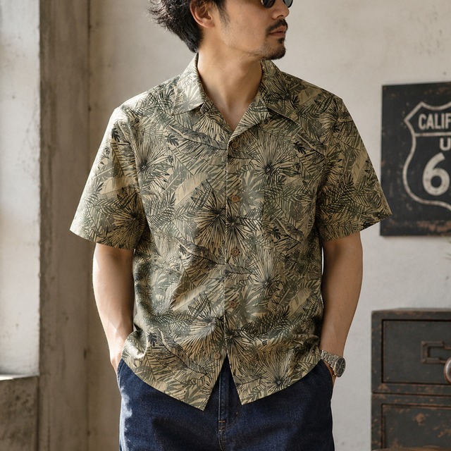 Retro botanical pattern aloha shirt 00319