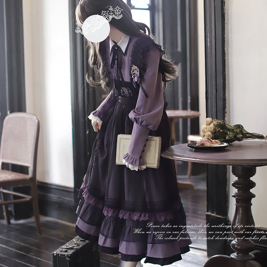 サブカル 服 地雷系 通販 クラロリ 魔女学院 ワンピース エプロン 重ね