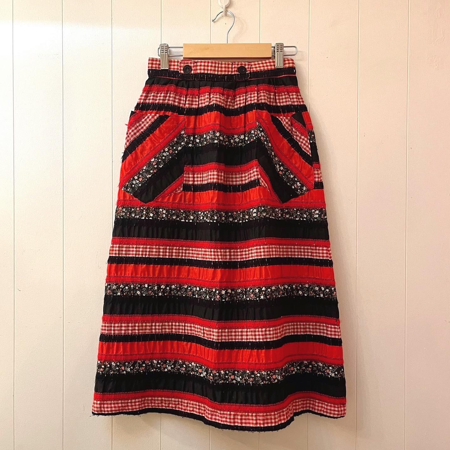 red gingham check black flower skirt