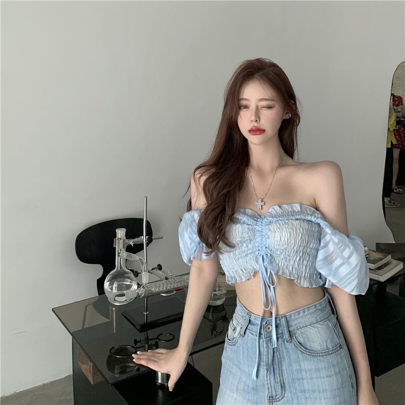 シャツ ショートスリムスリーブスプリングブルートップス 春物 ブラックストロベリース5401150477