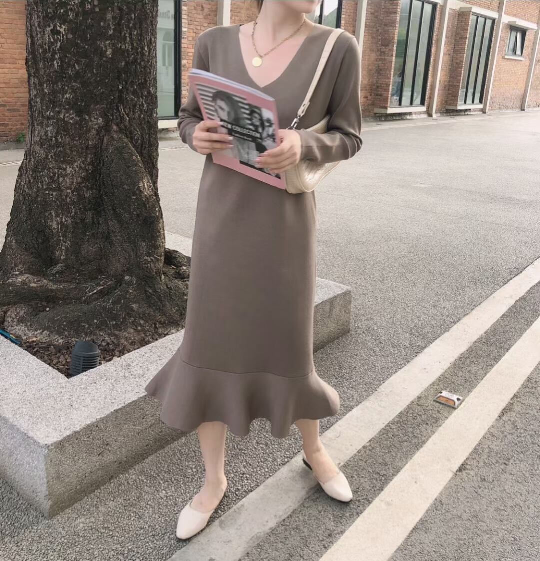 裾ペプラム ニットワンピース AJ1050-006