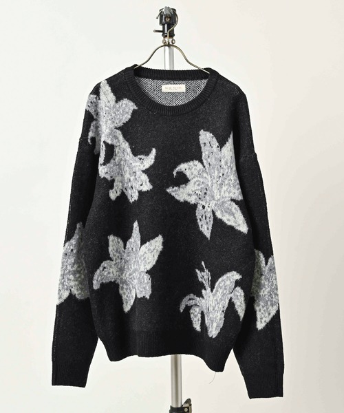 many men many mind Mohair-touch all-over pattern double-jacquard knit pullover (BLK) M2621041