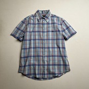 90s~ Italy FRED PERRY　チェック　半袖シャツ　ブルー　M 古着