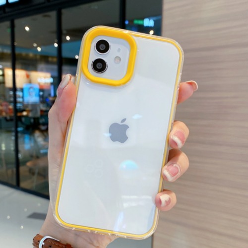 【イエロー系】カラーフレーム プロテクト クリア スマホ ケース カバー iphone13 7 8 Plus SE2 X XS XR 11 Pro 12 mini MAX アイフォンケース