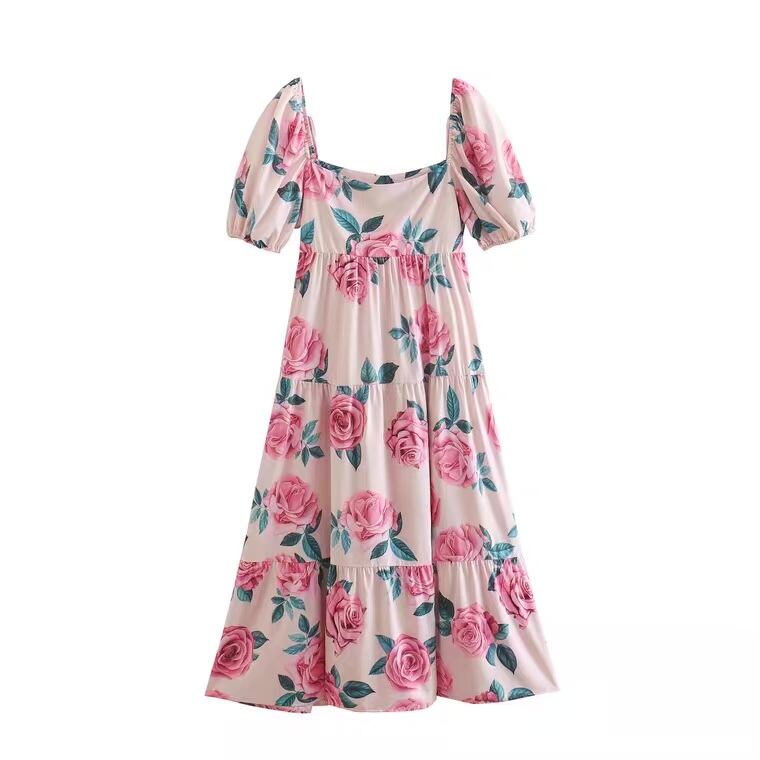 ローズパフスリーブドレス3343