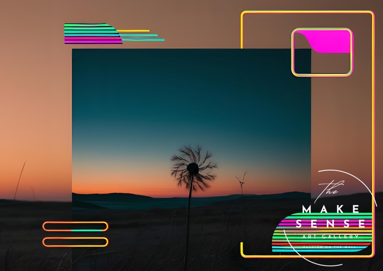 Neon Twilight Dandelion｜夕暮れの儚さと光が響き合うモダンアートポスター｜都会的センスで空間を彩るスタイリッシュインテリアにA2ポスター