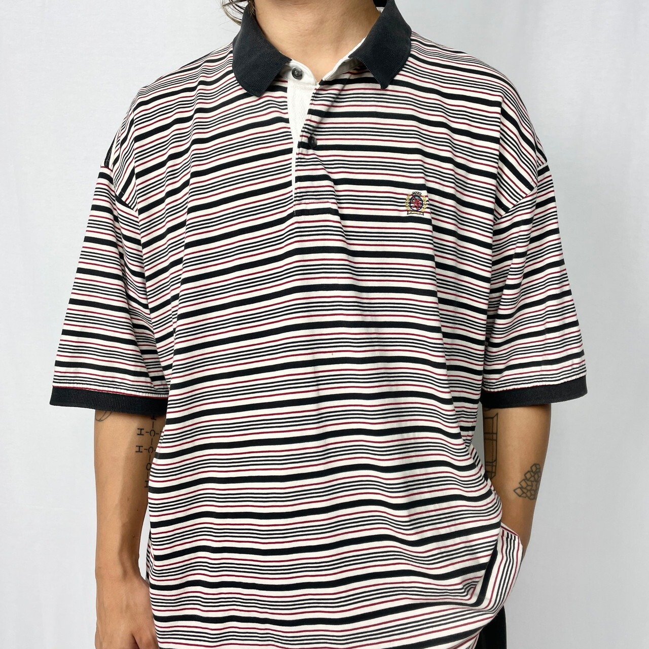 90年代 TOMMY HILFIGER トミーヒルフィガー マルチボーダー ポロシャツ 