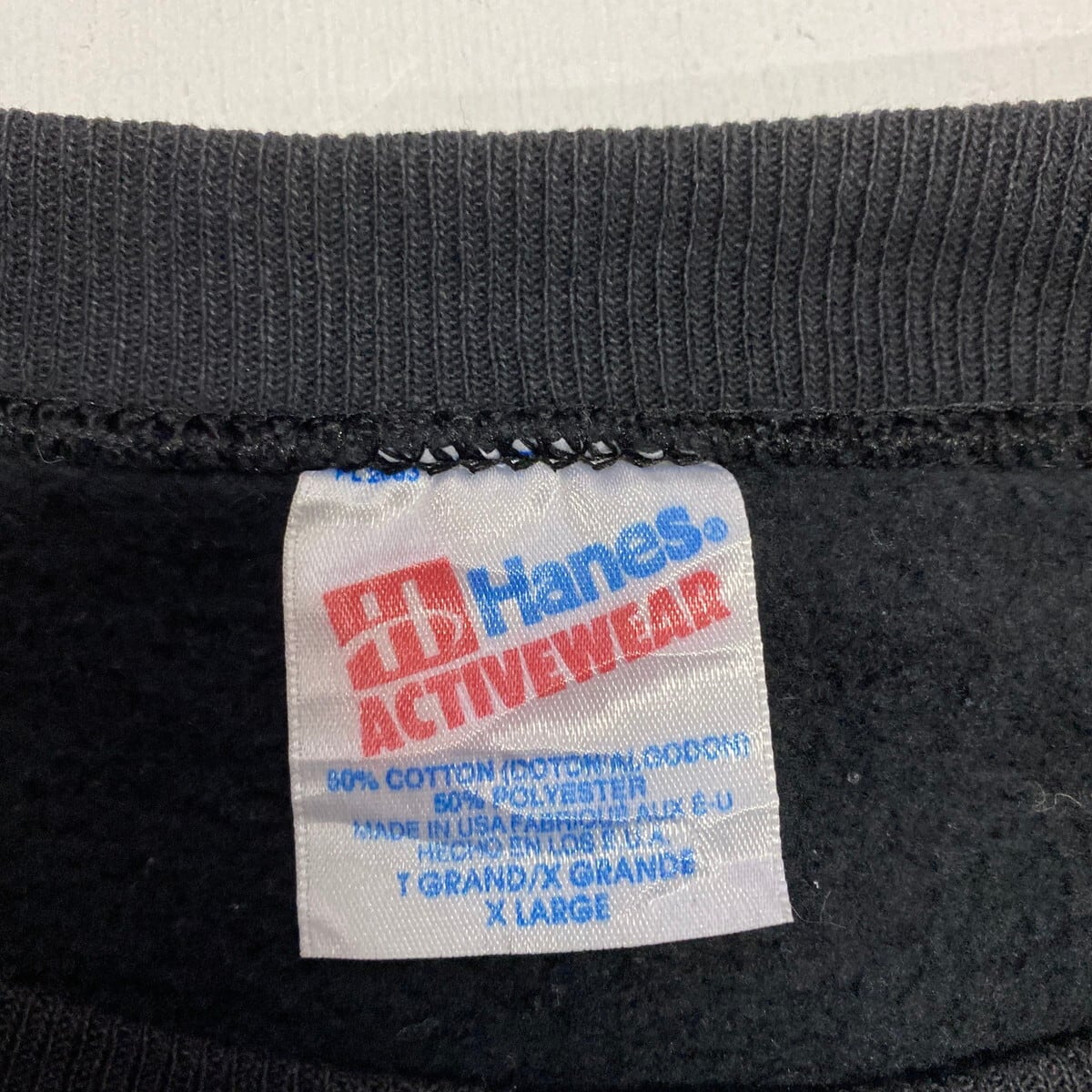 90年代 USA製 Hanes ヘインズ 英文字プリント スウェット ラグランスリーブ 丸首 トレーナー ホワイト (メンズ M)   O3365