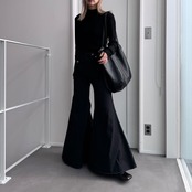 waist design super flare denim PT/black