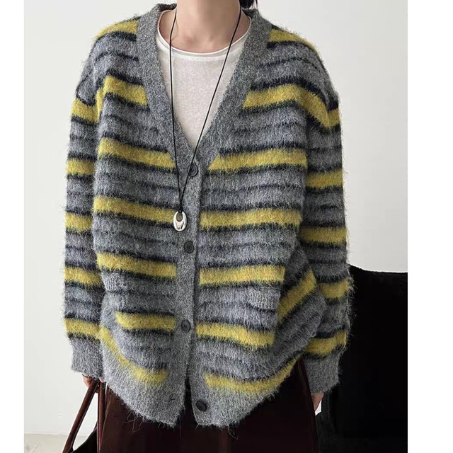 シャギーボーダーカーディガン　0284