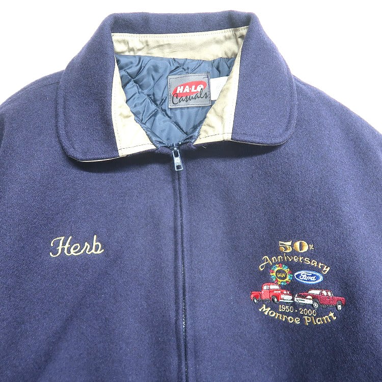 古着 USA製 HA-LO Casuals 切り替え 企業 刺繍 ウール ジップアップ