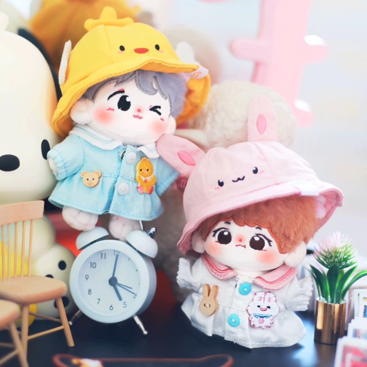 15cmぬい服】ひよことうさぎの園児服 ピンク 黄色 ぬいぐるみ用 服