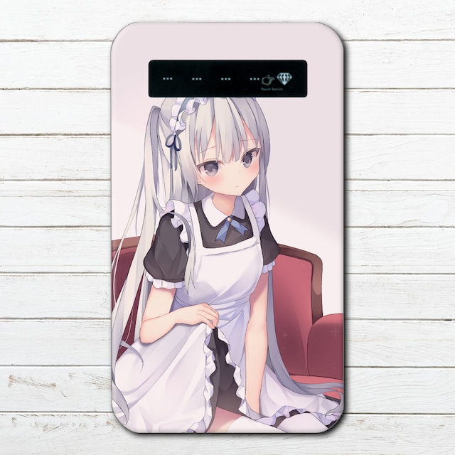 モバイルバッテリー イラスト 可愛い女の子 かわいい おしゃれ服 ロリっ娘 おすすめ 個性的 Iphone 軽量 小さい 女性 男性 メンズ セクシー メイド服 銀髪 ロングヘア ツインテール 白タイツ 絶対領域 人気 イラストレーター クリエイター 絵師 グッズ 充電器 タイトル