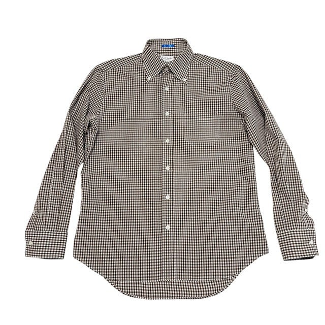 古着 ポールスミス PaulSmith 長袖 ボタンダウンシャツ クリーニング済み ギンガムチェック柄 茶×白 メンズ Lサイズ