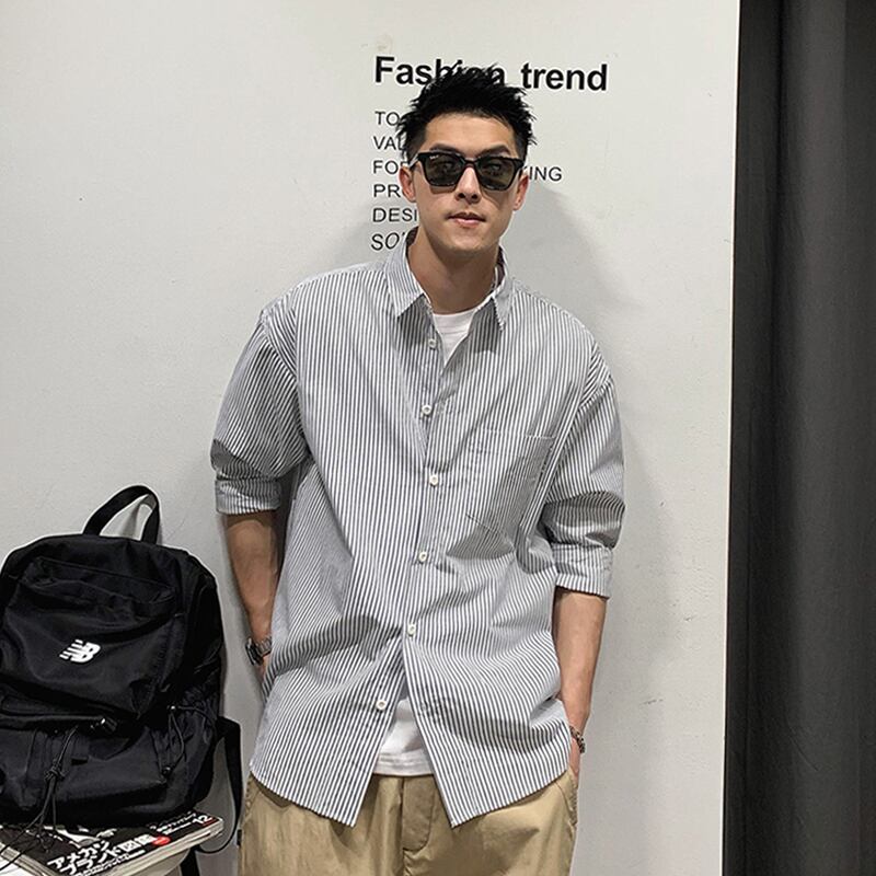 ストライプシャツ カジュアルジャケット ロング コットン Xu_Tailang80262025418