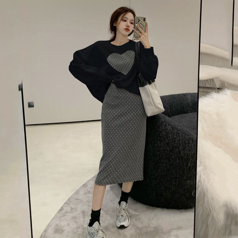 スタイルスタンダードオータムプリントセーター スカート レトロ 秋物 1号婦人9753999938