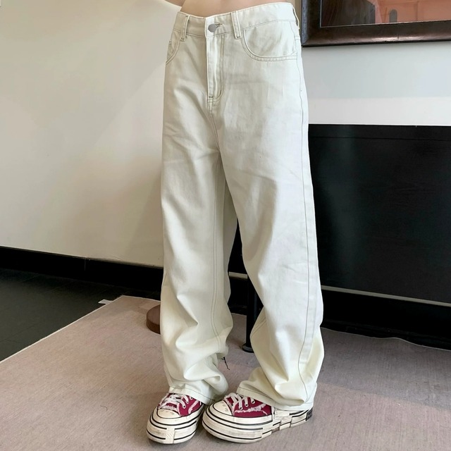 ビッグロゴスターパッチワイドシルエットデニムパンツ 2col R02588