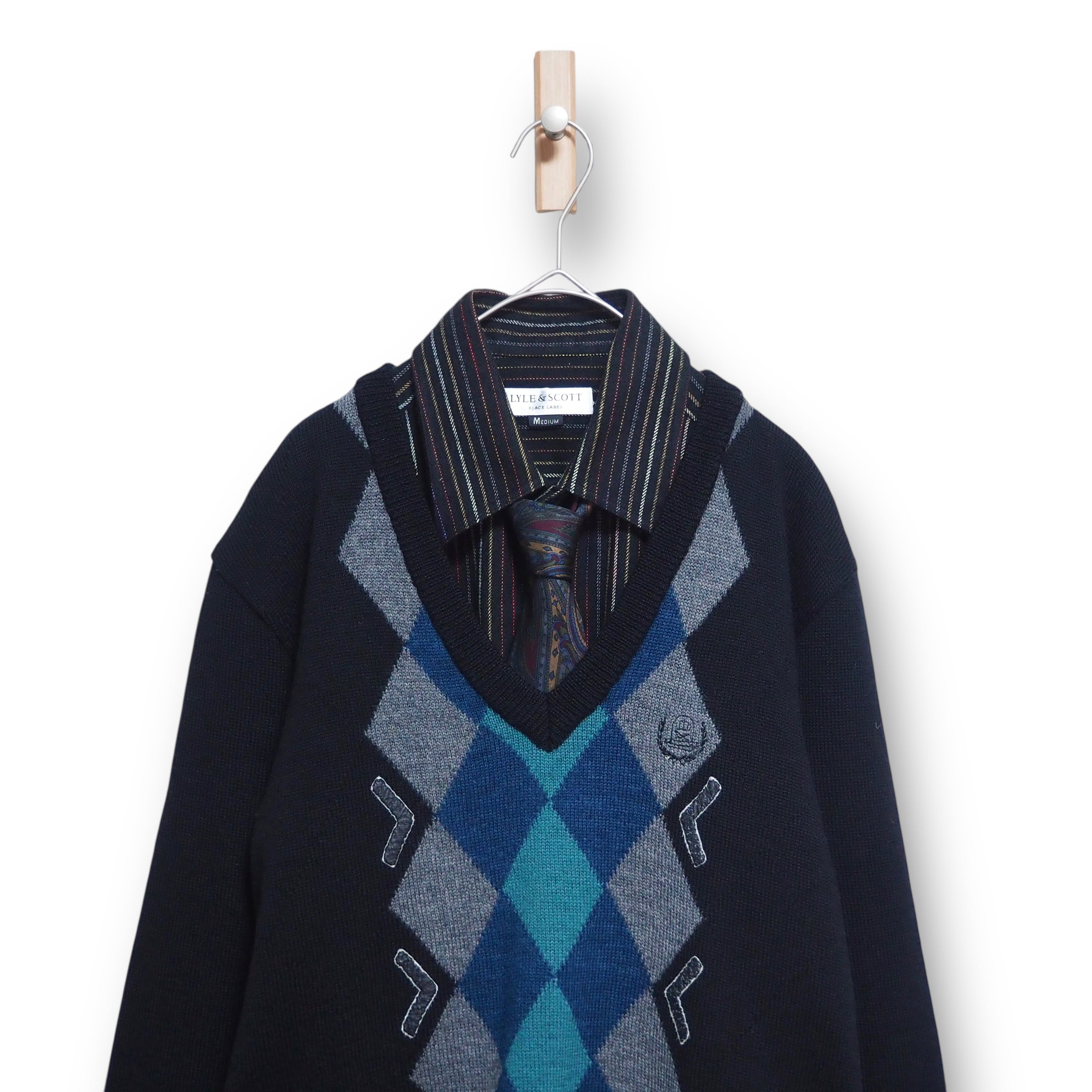 【VINTAGE】ネクタイシャツ+Vネックニット