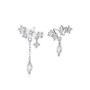 おしゃれ キラキラ ダイヤモンド フラワー 蝶々 シルバー ピアス