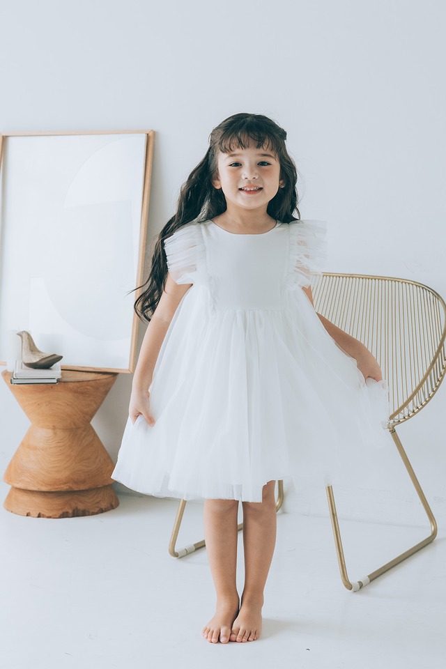 back ribbon tulle dress〈White〉