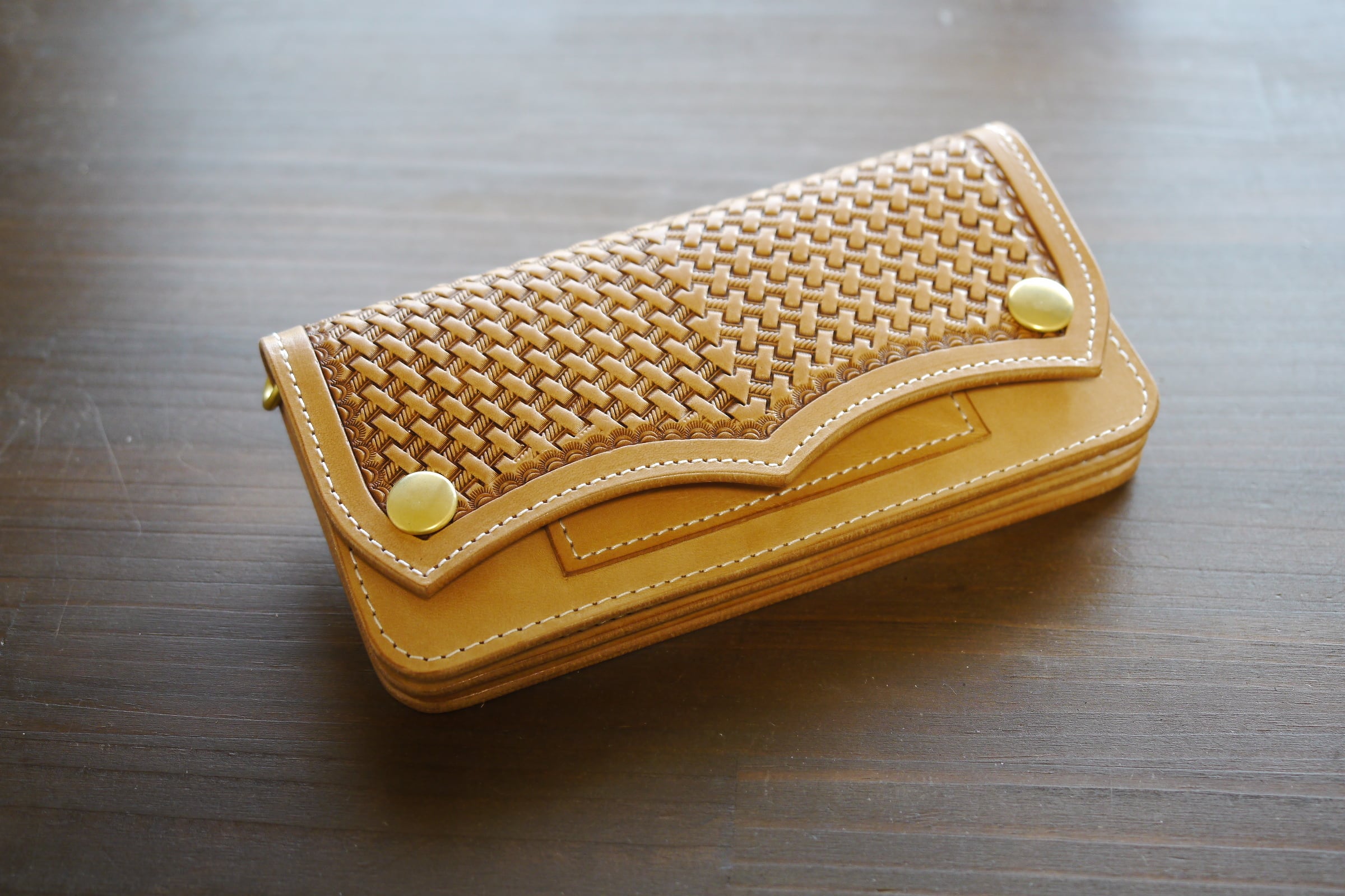 トラッカーウォレット・ナチュラル マルカン付き 牛革 ヌメ革 生成り