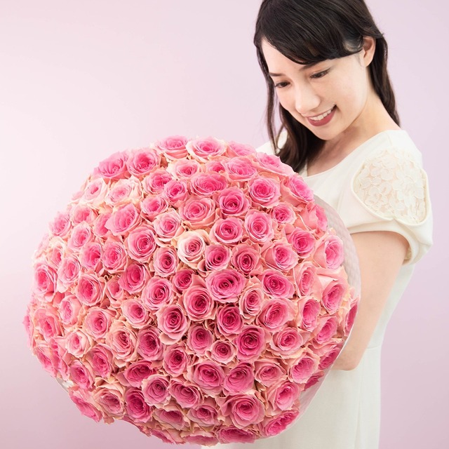 【1日1束限定・PREMIUM】 100本の生花バラの花束（PINK）