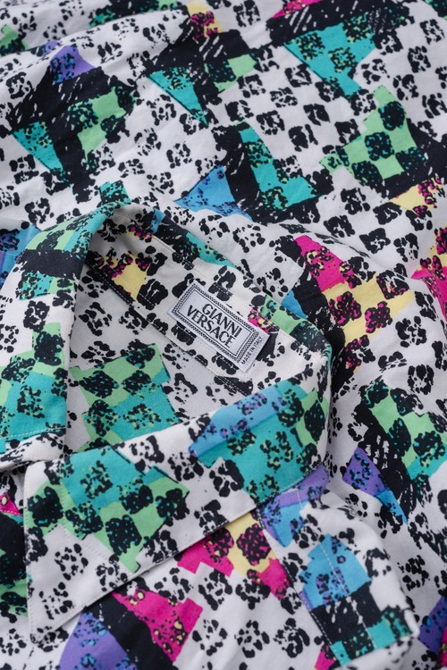 [Late 1980s - Early 1990s] "GIANNI VERSACE" Optical Glitch Art Shirt (Made in Italy)
