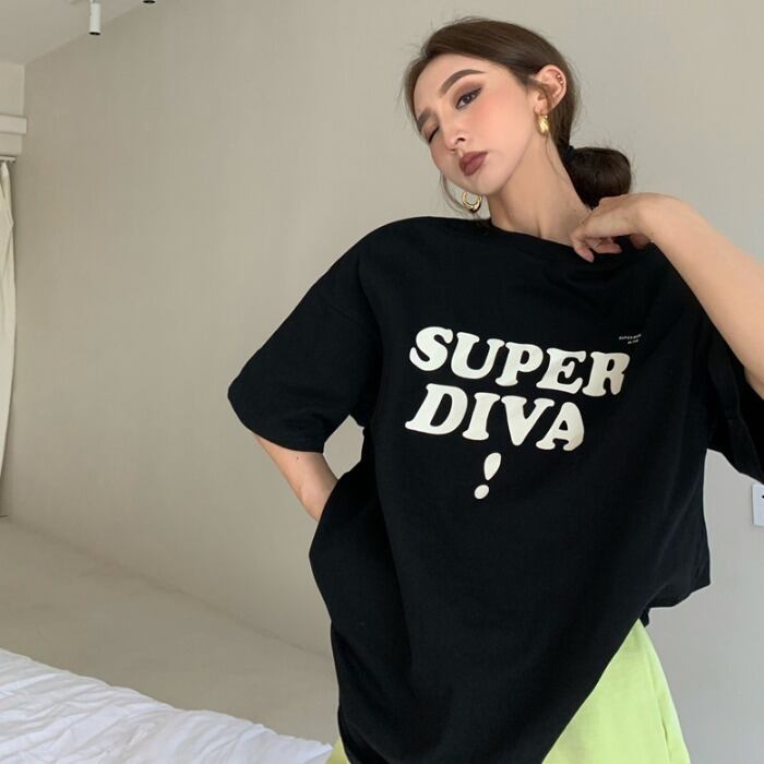 サマーカジュアルプリントレッドベーシックトップス ルーズTシャツ レディース 夏物 ドラファッションホール22454985980