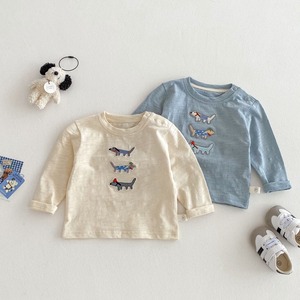 【BABY&KID】かわいい犬のパッチ付き長袖Tシャツ