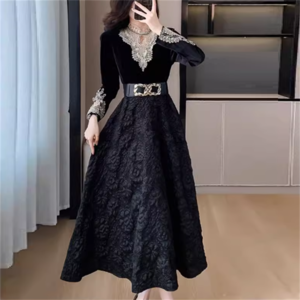 【送料無料】 ドレス ロングドレス ワンピース 衣装 パーティドレス ロング ミモレ 長袖 ハイネック Aライン フレア レース 異素材切り替え ドッキング 厚手生地 エレガント 可愛い 大人可愛い きれいめ シンプル カジュアル シック コンサバ 華やか 大人 上品 おしゃれ お洒落 主役級 こなれ感 高見え 高級感 秋 冬 20代 30代 40代 レディース 女性用 ママ お出かけ 女子会 お呼ばれ 休日 お茶会 入学式 入園式 結婚式 二次会 パーティ 演奏会 着回し 普段使い ファッション