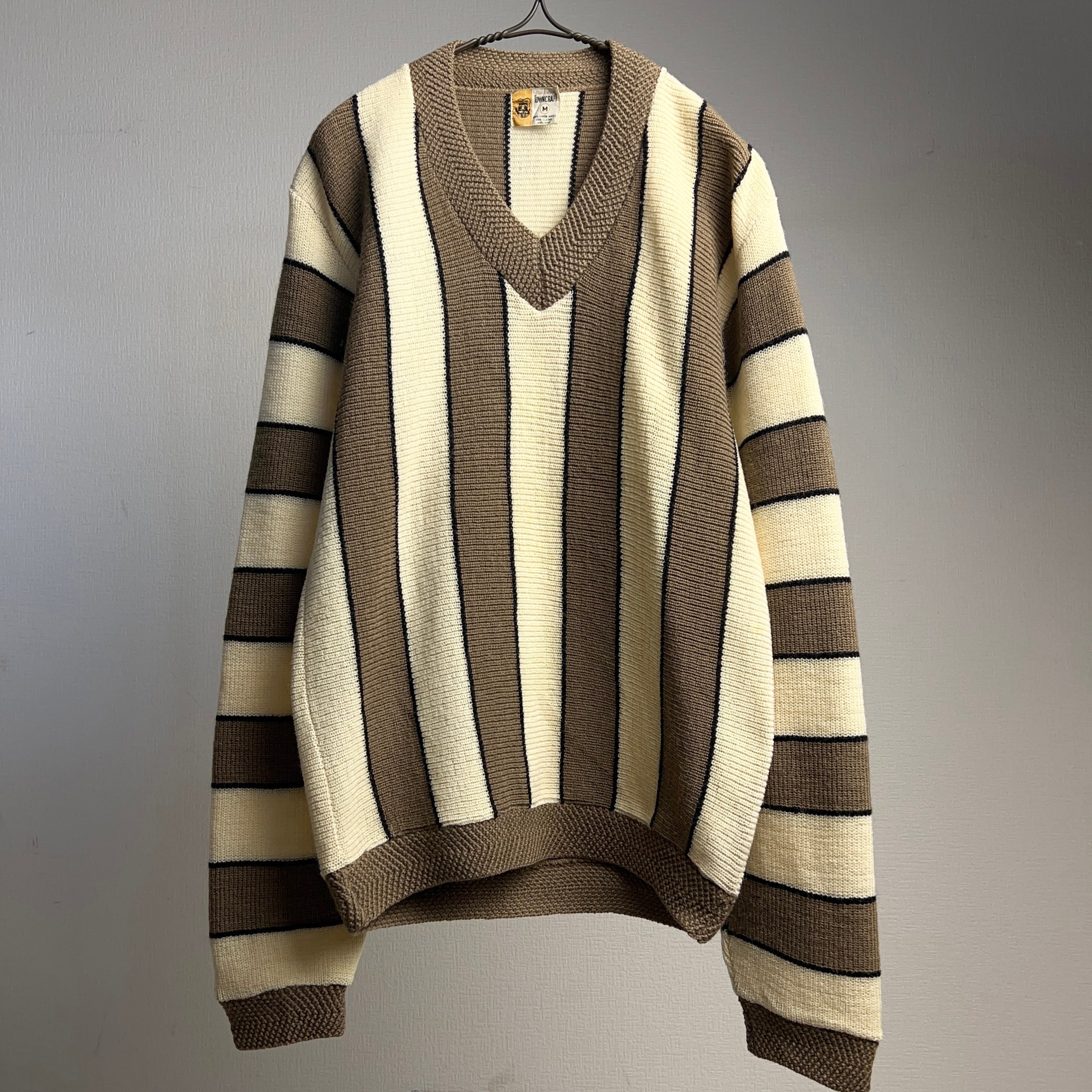 60's TOWNCRAFT Wool Knit Sweater Stripe SIZE M 60年代 タウンクラフト ウールニットセーター  ストライプ チルデン【1000A84】【送料無料】