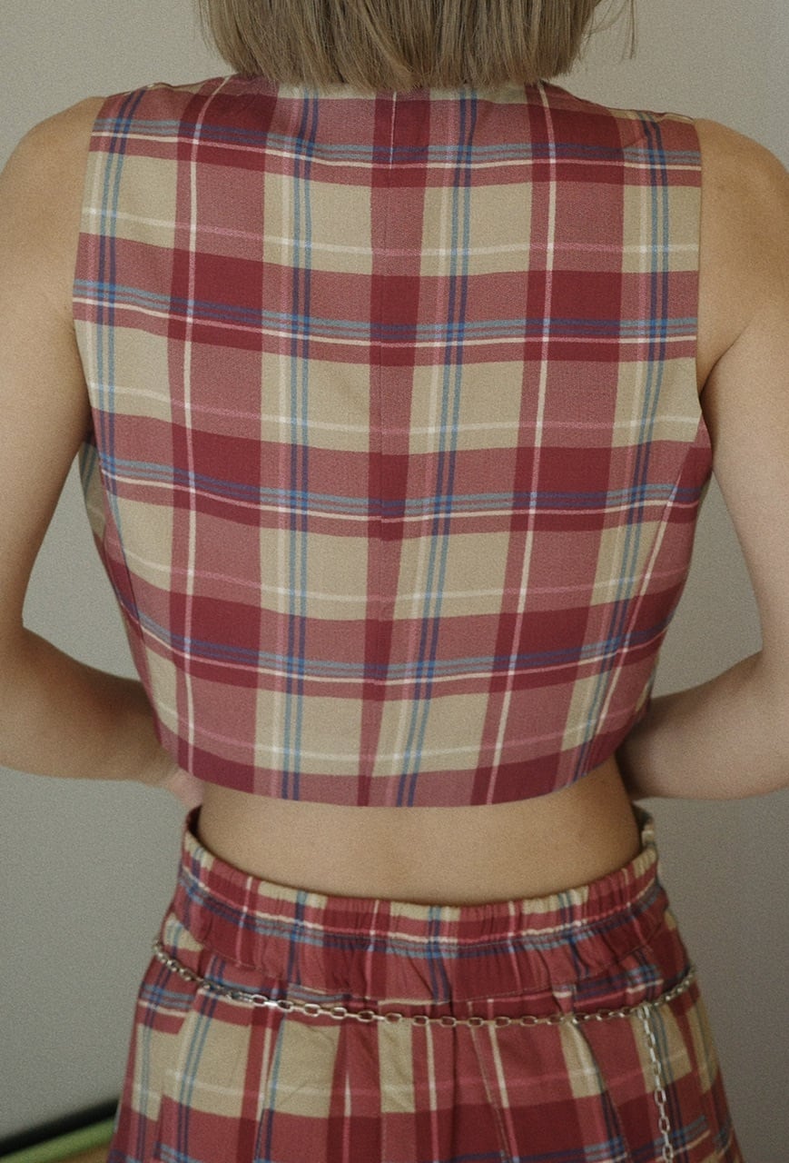 チェックベストスカートセットアップ/レッド | osrsofficial