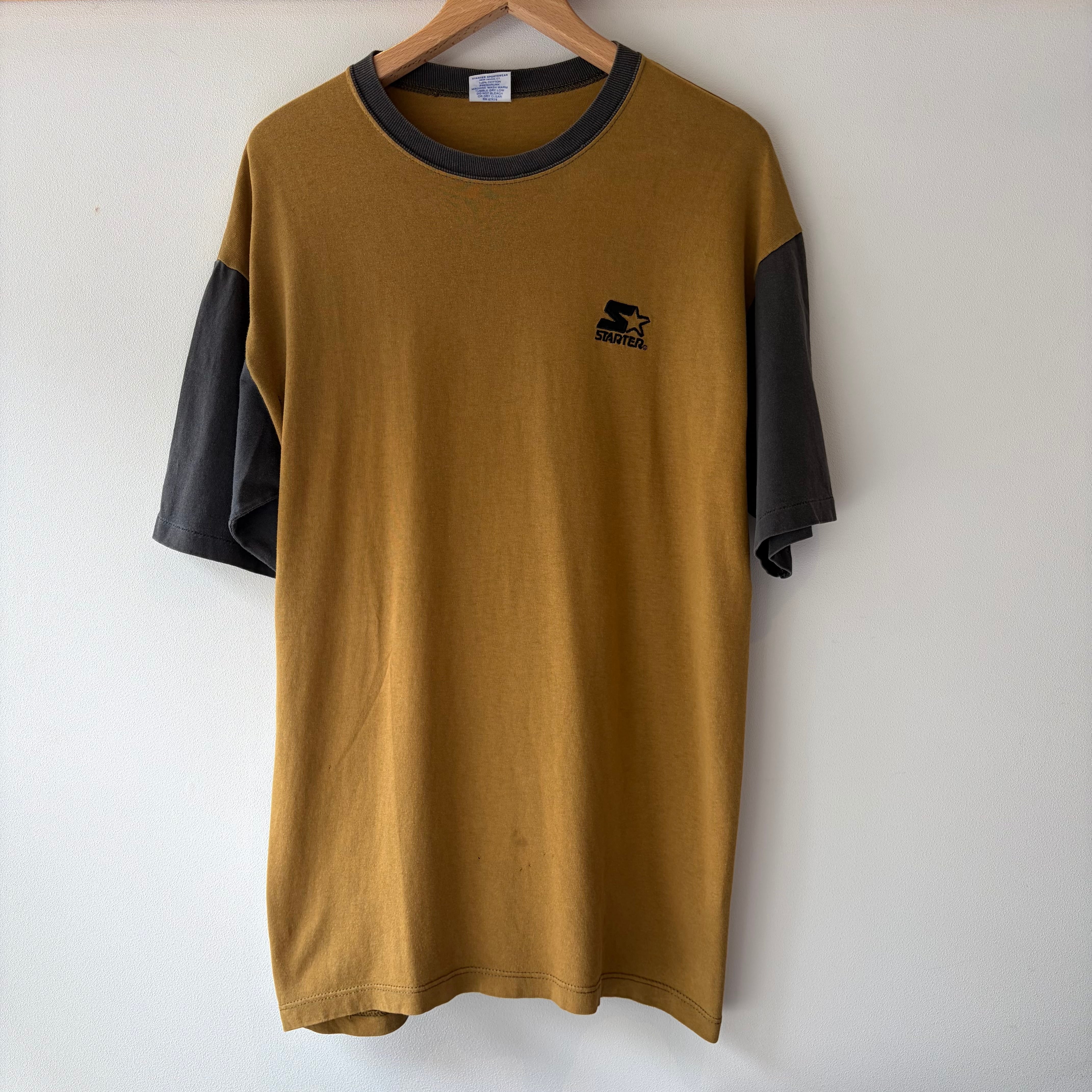 90s STARTER リンガーTシャツ マスタード メンズ M 古着 ヴィンテージ