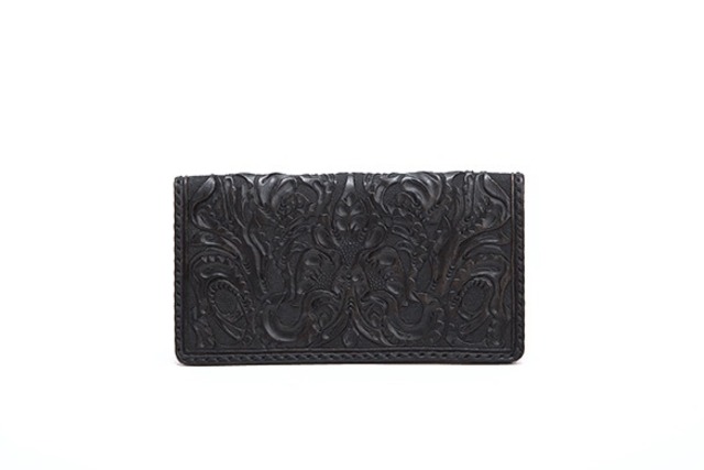 Carving Breath Of Spring Leather Long Wallet Perfect Black - メイン画像