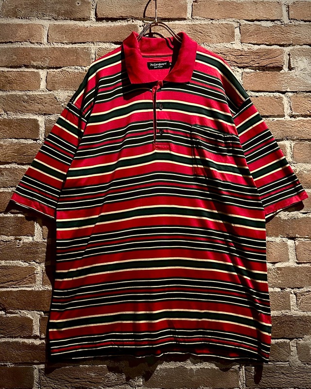 【Caka act3】“Yves Saint Laurent” Horizontal Stripe Vintage Polo Shirt