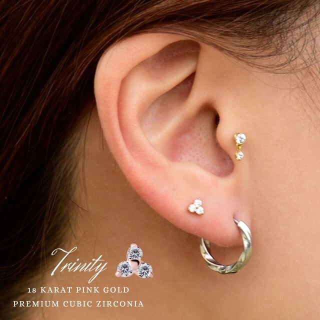 18金ピンクゴールド ピアス ジルコニア 4mm トリニティ プッシュピアス