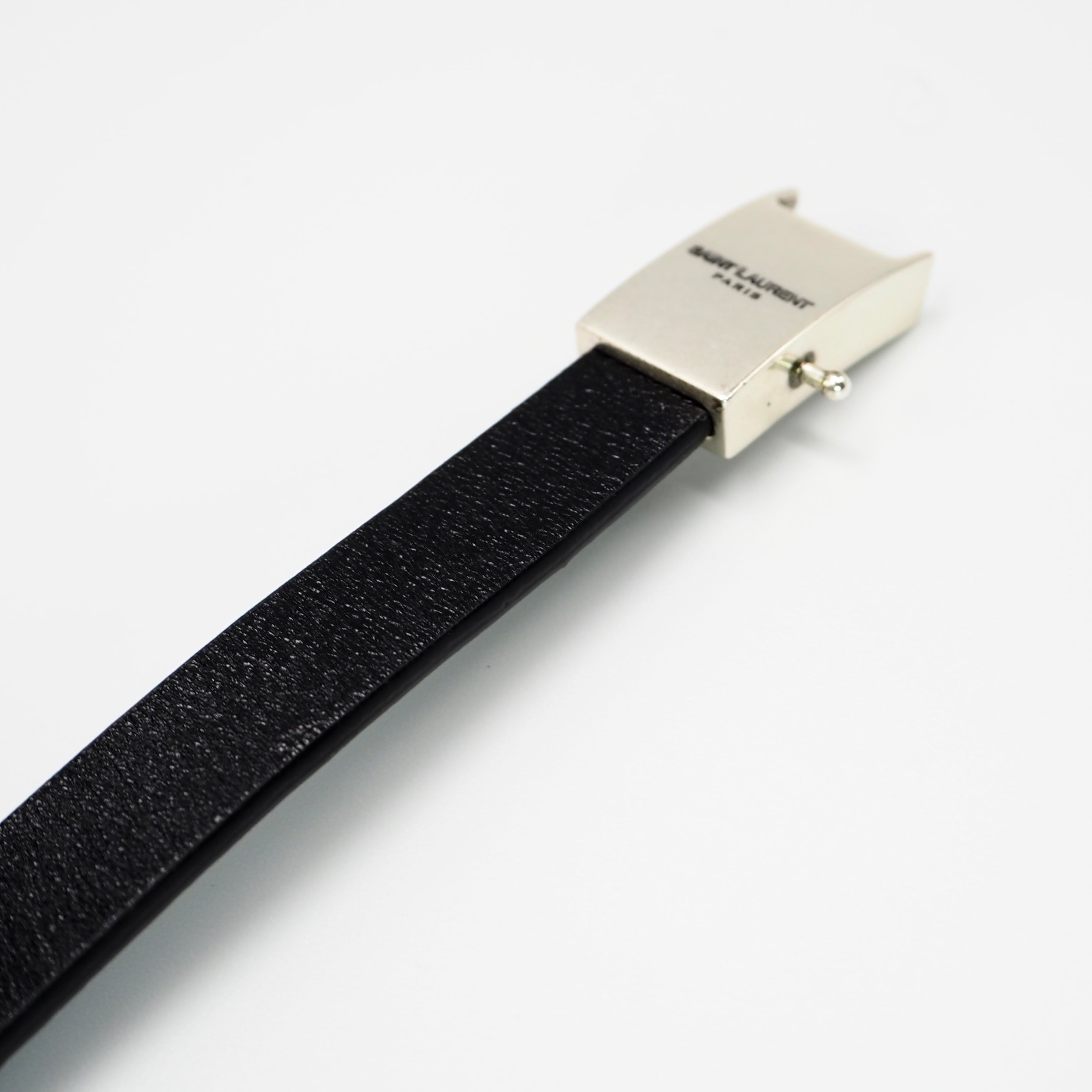 SAINT LAURENT レザーブレスレット シルバー ブラック サンローラン
