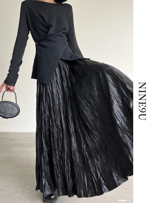 crinkle leather long-skirt【NINE9609】