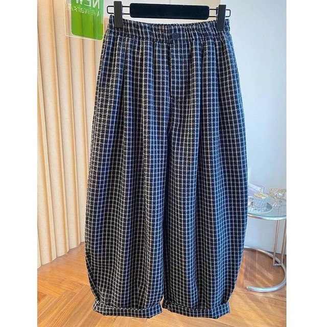CHECKERED WIDE LEG CROPPED PANTS 1color M-14081