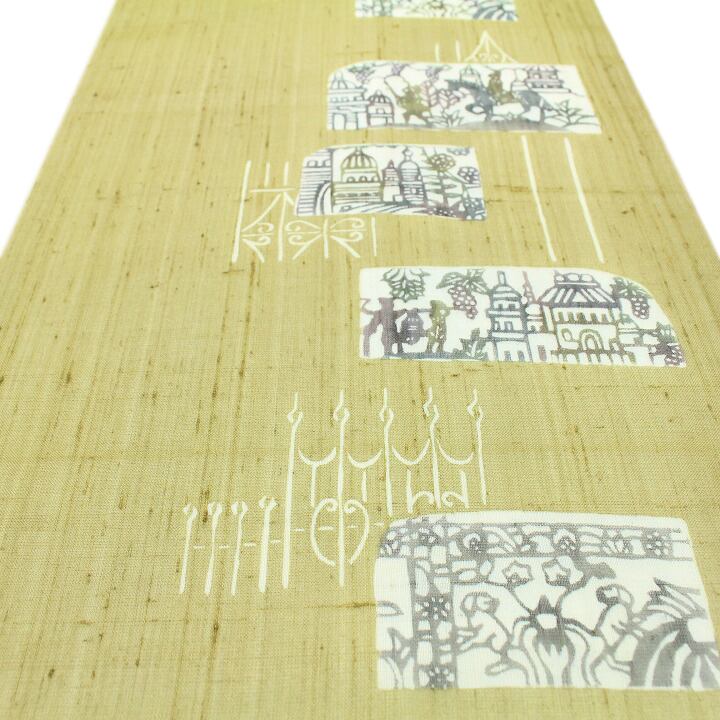 特選の夏帯》 涼やかな【天然繭の絹芭蕉】 美品の【開き名古屋帯・京