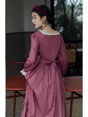 【0184】Waist Ribbon Maxi Length Long Sleeve Dress