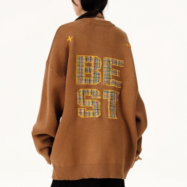 バックロゴレタードロップショルダーカーディガン 2col R01339