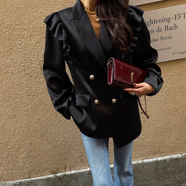 Ruffle shoulder double jacket in 2 colors S1894