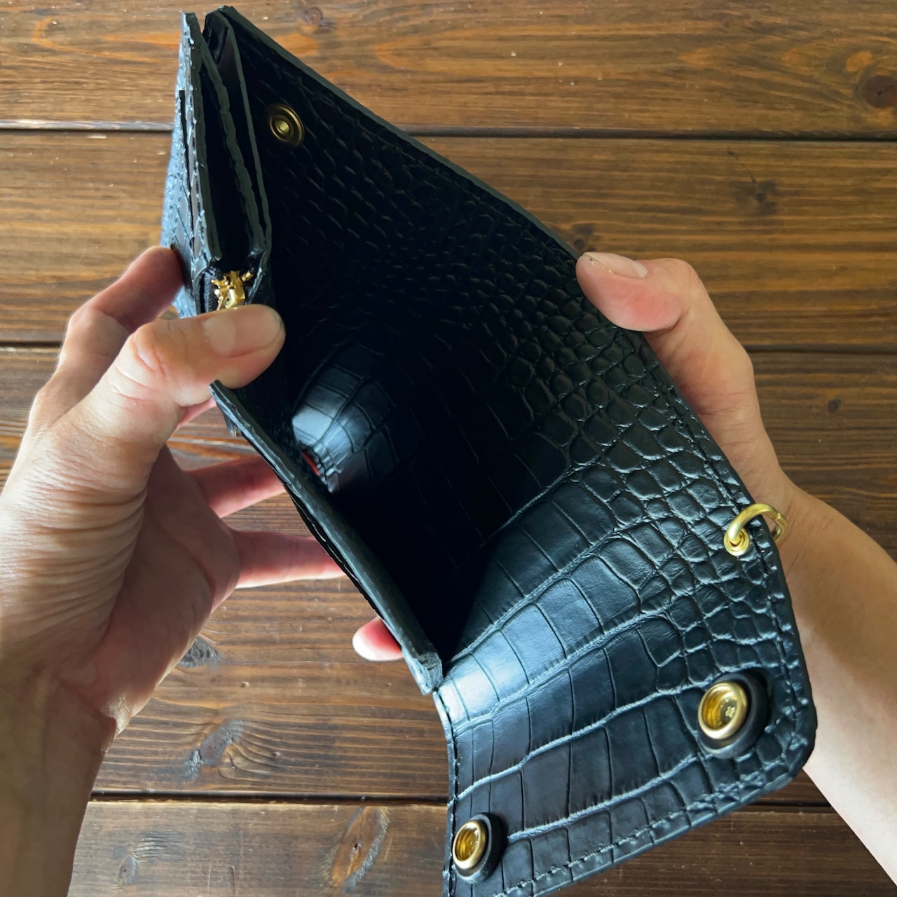 専用リンク【カスタムオーダー Trucker Wallet-10 クロコ型押しレザー】