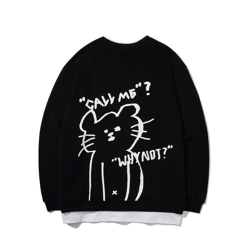 Yidaoヴィンテージ春の新しいスタイルのeseパーソナリティプリントラウンドネックフェイクツーピースセーターメンズルーズで用途の広いカジュアルトップ-Alibaba スプリング 春物 Oネック ビンテージ hip6-161197956152307