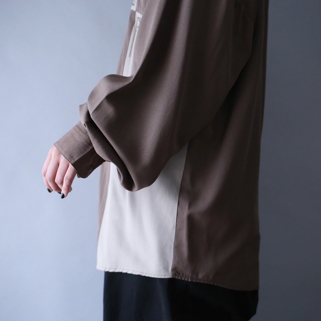 "刺繍" and panel switching design loose silhouette shirt