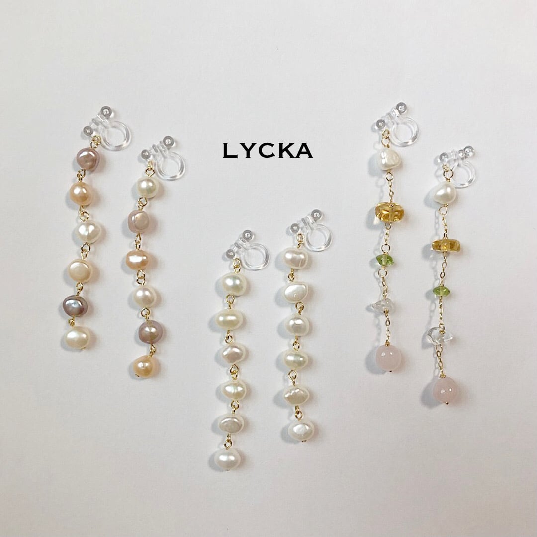 ミックスカラー＊淡水パール ロング ピアス/イヤリング | Lycka